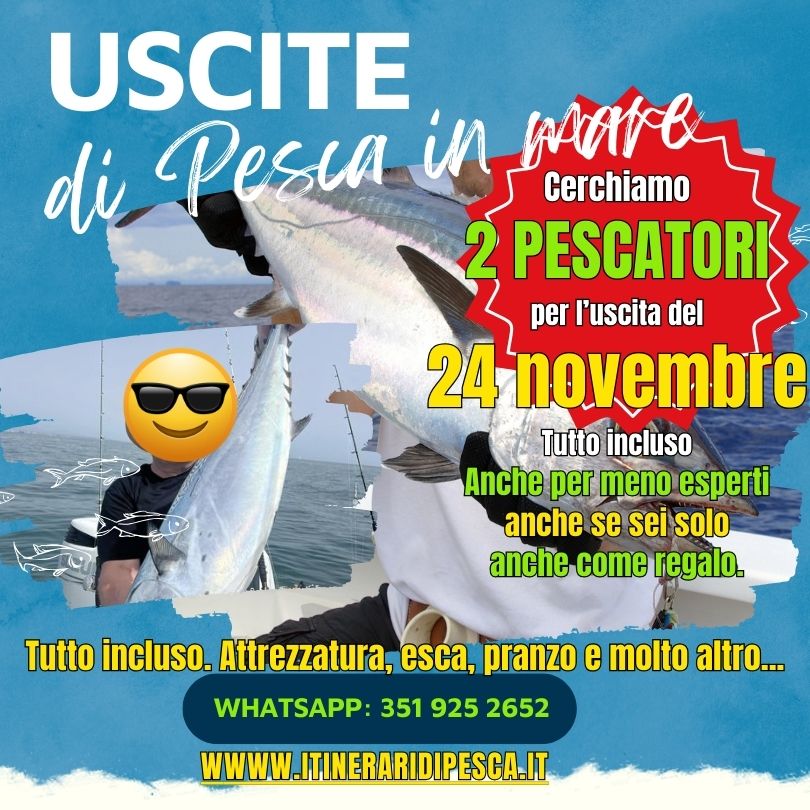 Cerchiamo 2PESCATORI per uscita di pesca in mare a Fiumicino 24 NOVEMBRE